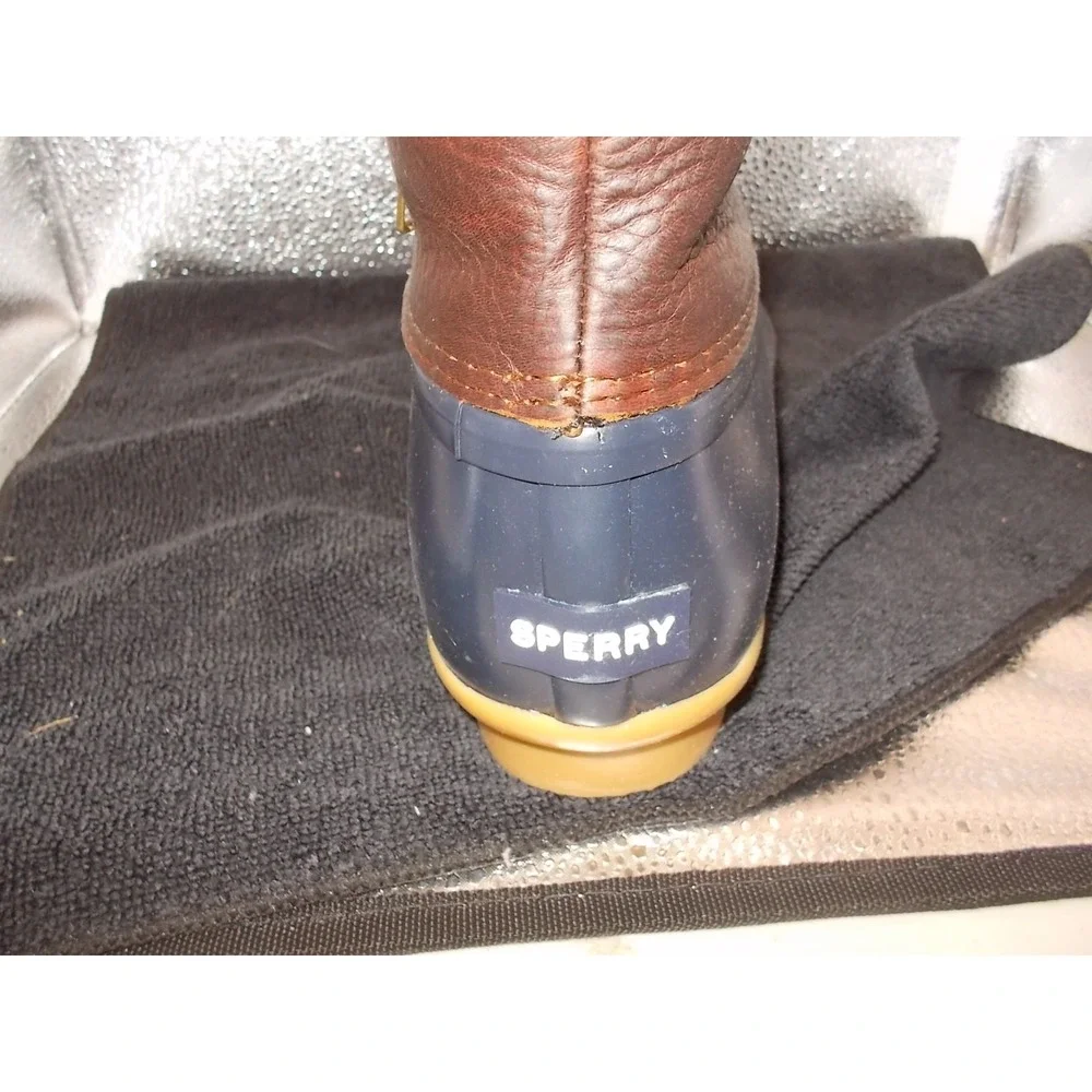 Sperry Saltwater Duck Boots Women's Navy Brown Leather Waterproof NIB 10